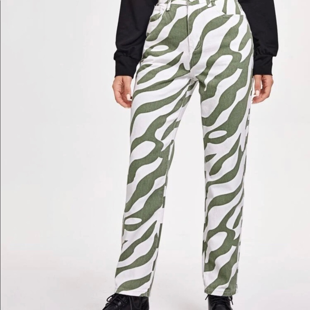 Zebra Striped high waisted straight leg jeans